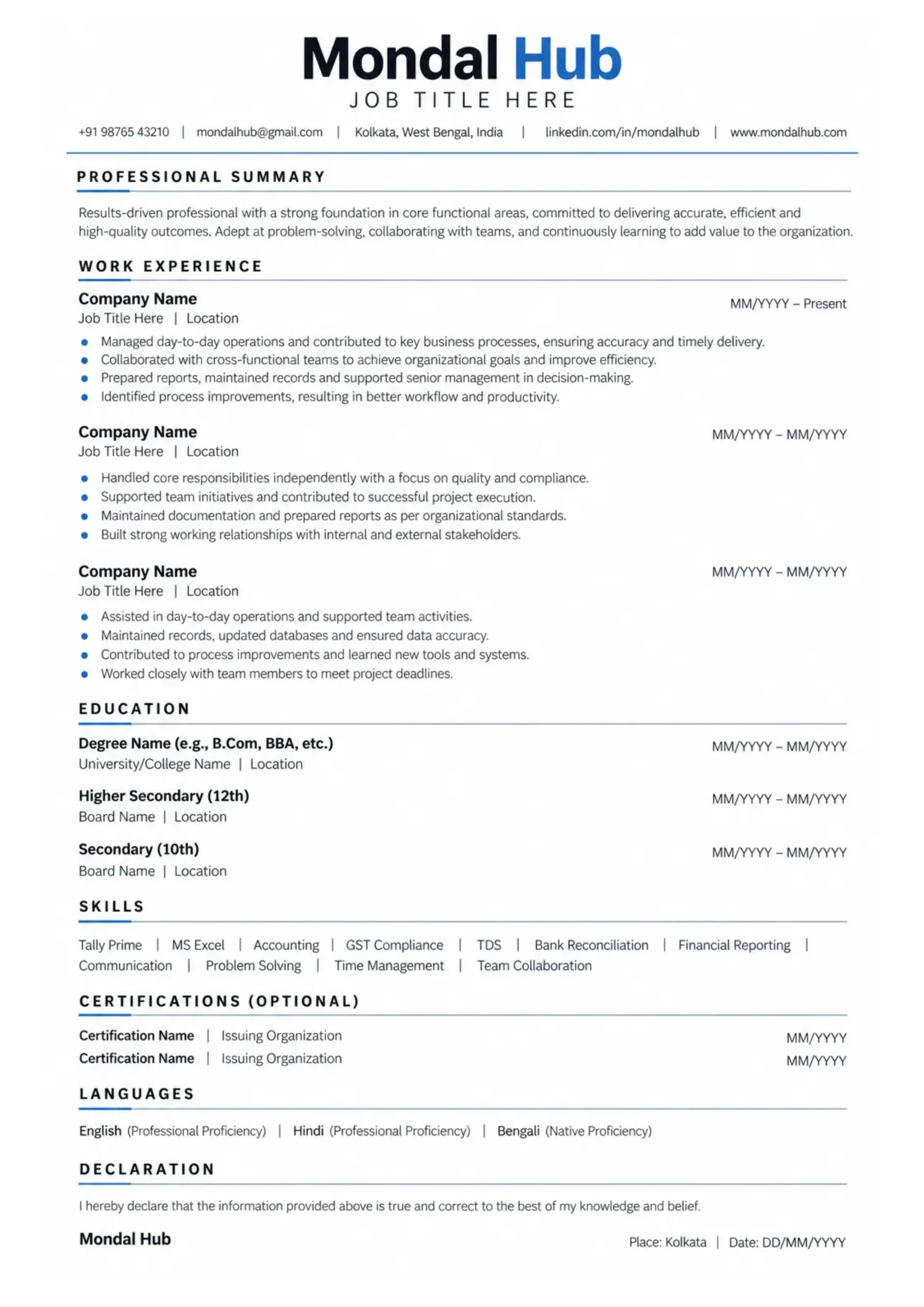Professional Resume Framework 1